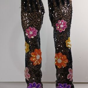 Sequin Floral Embellished Gloves